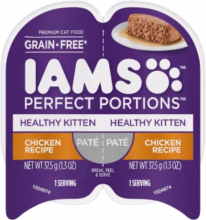 Iams Perfect Portions Healthy Kitten Chicken Recipe Pate Grain-Free Wet Cat Food Trays, 2.6-oz, case of 24