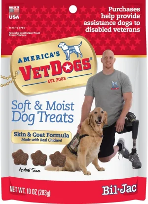 Bil-Jac America's VetDogs Skin & Coat Dog Treats, 10 oz bag, Case of 6