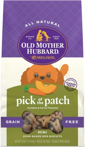 Old Mother Hubbard by Wellness Pick of the Patch Natural Grain-Free Mini Oven-Baked Biscuits Dog Treats, 16 oz