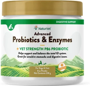 NaturVet Advanced Probiotics & Enzymes Plus Vet Strength PB6 Probiotic Powder Digestive Supplement for Cats & Dogs, 8 oz
