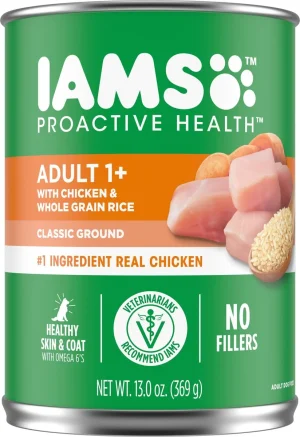 Iams ProActive Health Classic Ground with Chicken & Whole Grain Rice Adult Wet Dog Food, Case of 12 13.2oz cans