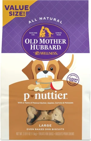 Old Mother Hubbard by Wellness Classic P-Nuttier Natural Large Oven-Baked Biscuits Dog Treats, 3.3lb bag