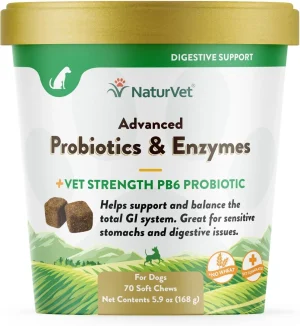 NaturVet Advanced Probiotics & Enzymes Plus Vet Strength PB6 Probiotic Soft Chews Digestive Supplement for Dogs