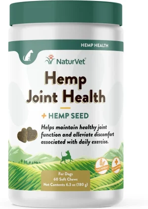 NaturVet Hemp Soft Chews Joint Supplement for Dogs, 60 Count