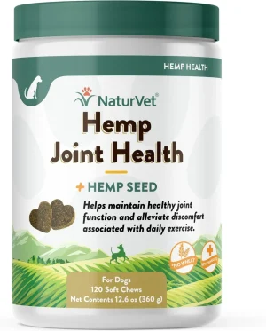 NaturVet Hemp Soft Chews Joint Supplement for Dogs, 120 Count