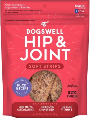 Dogswell Soft Strips Hip & Joint Duck Recipe Grain-Free Dog Treats, 10 oz