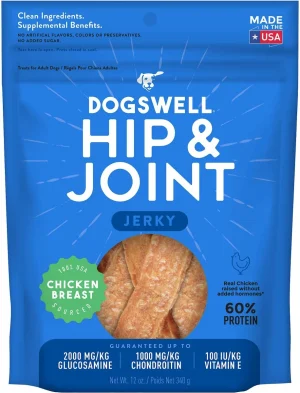 Dogswell Jerky Hip & Joint Chicken Recipe Grain-Free Dog Treats, 12 oz