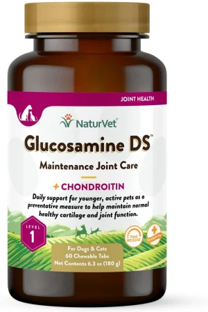 NaturVet Maintenance Care Glucosamine DS Chewable Tablets Joint Supplement for Dogs & Cats 60 Count
