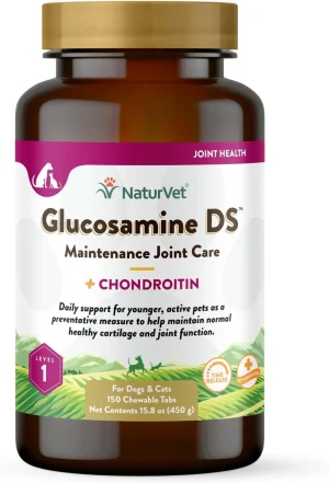 NaturVet Maintenance Care Glucosamine DS Chewable Tablets Joint Supplement for Dogs & Cats, 150 Count