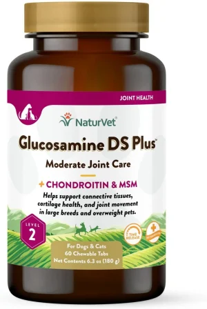 NaturVet Moderate Care Glucosamine DS Plus Chewable Tablets Joint Supplement for Dogs, 60 Count