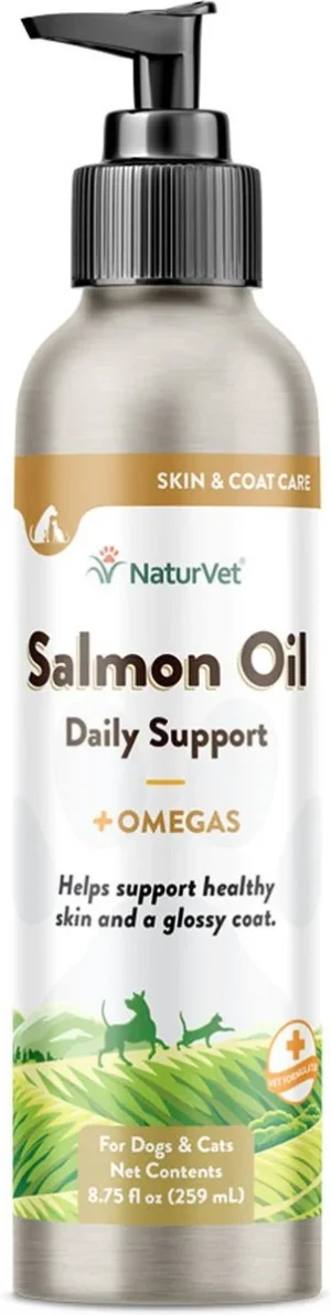 NaturVet Salmon Oil Plus Omegas Liquid Skin & Coat Supplement for Cats & Dogs, 8.75 ounce