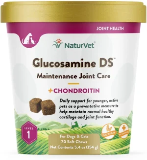 NaturVet Maintenance Care Glucosamine DS Soft Chews Joint Supplement for Dogs & Cats, 70 Count