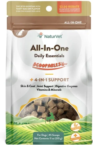 NaturVet Scoopables All-In-One 4-in-1 Support Dog Supplement, 11-oz bag (45 Scoops)
