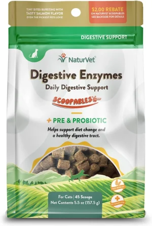NaturVet Scoopables Digestive Enzymes Cat Supplement, 5.5-oz bag (45 Scoops)