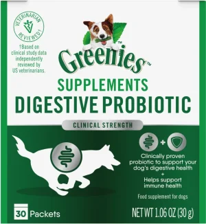 Greenies Digestive Probiotic Clinical Strength Powder Digestive Supplement for Dogs, 30 1g packets