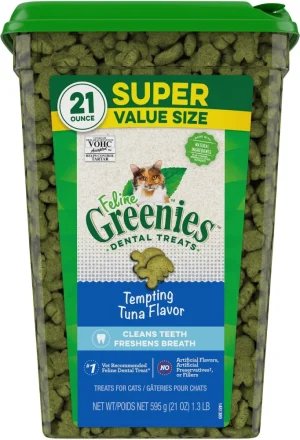 Greenies Adult Dental Cat Treat, Tempting Tuna Flavor, 21 oz Tub
