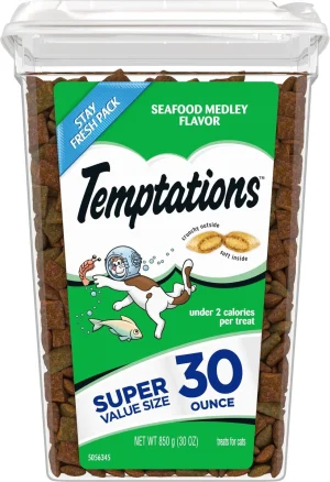 Temptations Classic Seafood Medley Flavor Soft & Crunchy Cat Treats, 30 oz