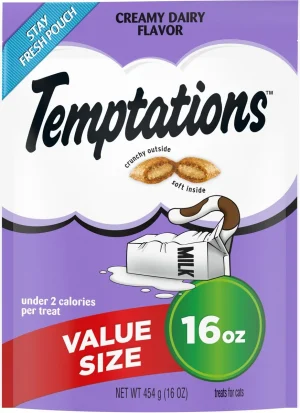 Temptations Classic Creamy Dairy Flavor Soft & Crunchy Cat Treats, 16 oz Value Bag