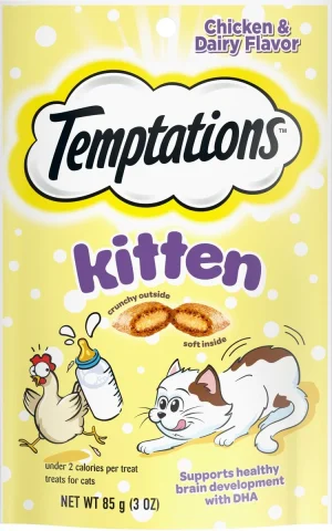 Temptations Chicken & Dairy Flavor Crunchy & Soft Kitten Treats, 3 oz