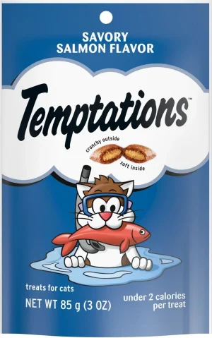 Temptations Classic Savory Salmon Flavor Soft & Crunchy Cat Treats, 3 oz