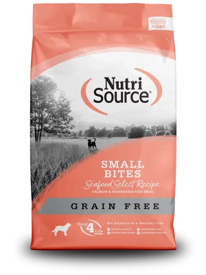 NutriSource Grain Free Seafood Small Bites Select Dry Dog Food, 4 lb bag (Case of 8)