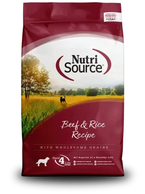NutriSource Adult Beef & Rice Recipe w/ Wholesome Grains Dry Dog Food, 12 lb bag