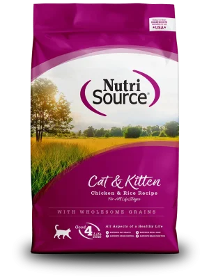 NutriSource Cat & Kitten Chicken & Rice Recipe w/ Wholesome Grains Dry Cat Food, 4 lb bag (Case of 8)