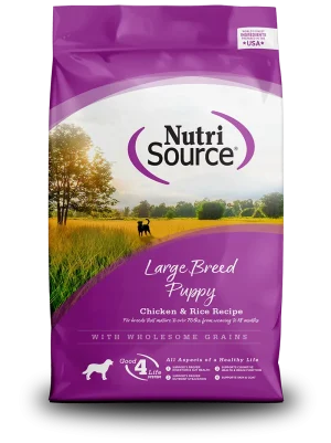 NutriSource Large Breed Puppy Chicken & Rice Recipe w/ Wholesome Grains Dry Dog Food, 4 lb bag (Case of 8)