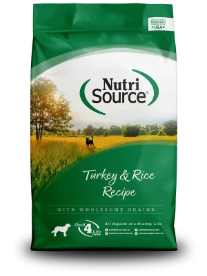 NutriSource Turkey & Rice Recipe w/ Wholesome Grains Dry Dog Food, 4 lb bag (Case of 8)