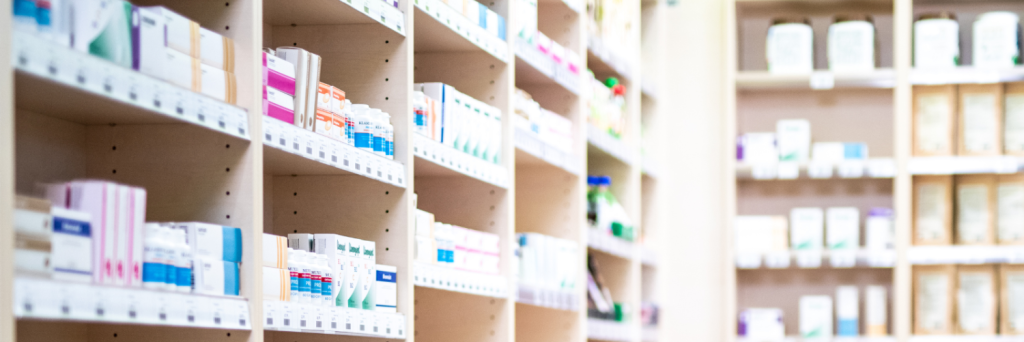 Shelving with medical products
